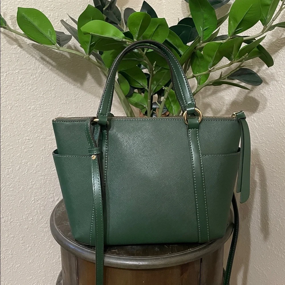 Michael Kors Sullivan Small Green Saffiano Leather Satchel with Tassel Charm